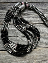 Load image into Gallery viewer, Sterling Silver Multi Strand Black Onyx Pink Conch Pearls Bead Necklace. 28 Inch