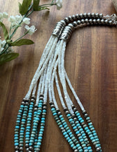 Load image into Gallery viewer, Sterling Silver Multi Strand MOP Mother Of Pearl Turquoise Bead Necklace 24 inch