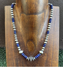Load image into Gallery viewer, Lapis Multi Graduated Sterling Silver Pearls Bead Necklace 18 inch