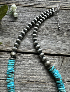 Sterling Silver Blue Turquoise W Pearls Bead Necklace. 18 inch