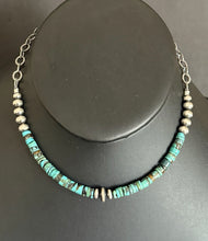 Load image into Gallery viewer, Sterling Silver Graduated Heishi Turquoise Pearls Chain Bead Necklace. 16 Inch