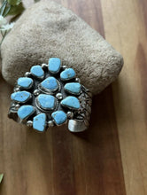 Load image into Gallery viewer, Native American Sterling Silver Blue Turquoise Cluster Cuff Bracelet T Jon