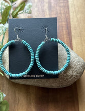 Load image into Gallery viewer, Sterling Silver Blue 4mm Turquoise Bead Loop Hoop Earrings.