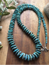 Load image into Gallery viewer, Long Sterling Silver Graduated Blue Turquoise Bead Necklace. 30 inch