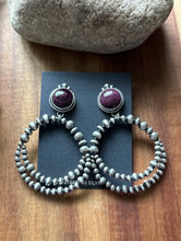 Load image into Gallery viewer, Navajo Sterling Silver Purple Spiny Oyster Pearl Double Loop Earrings Etta E