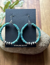 Load image into Gallery viewer, Sterling Silver Blue Turquoise Bead W Pearls Loop Hoop Earrings.
