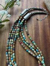 Load image into Gallery viewer, Sterling Silver Multi Strand Stone Blue Green Turquoise Nuggets Bead Necklace 24