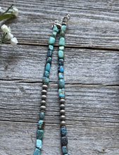 Load image into Gallery viewer, Sterling Silver Blue Green Turquoise W Pearls Bead Necklace. 18 inch