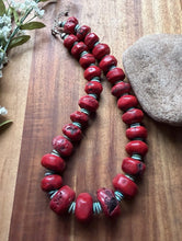 Load image into Gallery viewer, Heavy Chunky Sterling Silver Red Coral Bead Necklace. 20 inch Gift