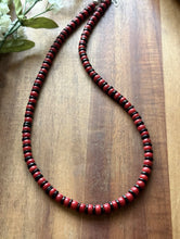Load image into Gallery viewer, Sterling Silver Black Onyx W Red Coral Bead Necklace. 18 Inch