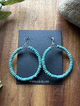Load image into Gallery viewer, Sterling Silver Blue 4mm Turquoise Bead Loop Hoop Earrings.