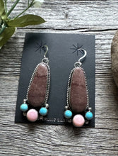 Load image into Gallery viewer, Navajo Sterling Silver Multi Stone Turquoise Pink Conch Earrings RY