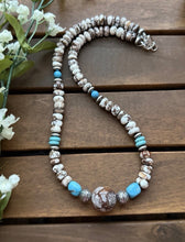 Load image into Gallery viewer, Sterling Silver Brown Wild Horse Turquoise Bead Necklace. 18 Inch. Gift