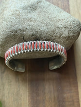 Load image into Gallery viewer, Navajo Native Sterling Silver Red Coral Cluster Cuff Bracelet Signed