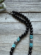 Load image into Gallery viewer, Sterling Silver Black Onyx Turquoise Bead Necklace. 18 Inch Gift