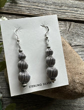 Load image into Gallery viewer, Southwestern 925 Sterling Silver Corrugated Pearls Bead Earrings. 2.25 Inch