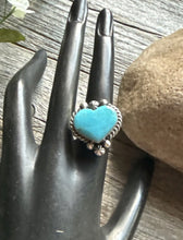 Load image into Gallery viewer, Native American Sterling Silver Blue Turquoise Adjustable Heart Ring. AM