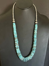 Load image into Gallery viewer, Sterling Silver Graduated Blue Turquoise W Pearls Bead Necklace 30 inch Gift