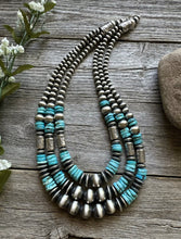 Load image into Gallery viewer, Turquoise Sterling Silver Graduated Multi Strand Pearls Layered Bead Necklace