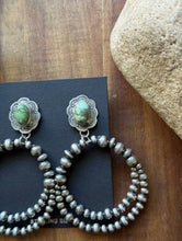 Load image into Gallery viewer, Navajo Sterling Silver Green Sonoran Gold Turquoise Pearl Double Loop Earrings