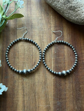 Load image into Gallery viewer, Southwestern Graduated Sterling Silver Pearls Bead Hoop Earrings. Gift. 3 Inch