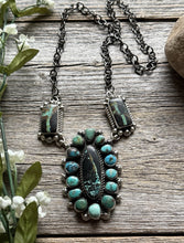 Load image into Gallery viewer, Navajo Sterling Silver Black Jack Turquoise Cluster Lariat Y Chain Necklace KY