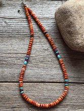 Load image into Gallery viewer, Orange Spiny Oyster Multi Stone Color Sterling Silver Bead Necklace 18 inch Gift