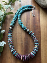 Load image into Gallery viewer, Sterling Silver Graduated Purple Spiny Oyster Turquoise Pearls Bead Necklace 18”