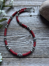 Load image into Gallery viewer, Southwestern Sterling Silver Red Coral W Pearls Bead Necklace 18 inch Gift