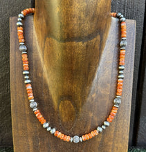 Load image into Gallery viewer, Southwestern Sterling Silver Orange Spiny Oyster Pearls Bead Necklace 18 inch