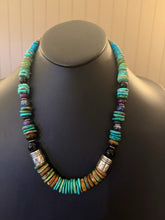 Load image into Gallery viewer, Sterling silver blue green turquoise graduated necklace 22 inch