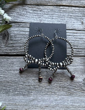 Load image into Gallery viewer, Sterling Silver Bow Purple Spiny Oyster Pearls Hoop Bead Earrings 3.5 Inch