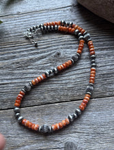 Load image into Gallery viewer, Southwestern Sterling Silver Orange Spiny Oyster Pearls Bead Necklace 18 inch