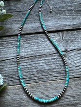 Load image into Gallery viewer, Southwestern Sterling Silver 4mm Blue Turquoise W Pearls Bead Necklace. 18 inch