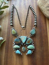Load image into Gallery viewer, Navajo Sterling Silver Blue Green Royston Turquoise Lariat Pearls Naja Necklace