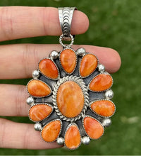 Load image into Gallery viewer, Native American Sterling Silver Orange Spiny Oyster Cluster Pendant Tillie T Jon