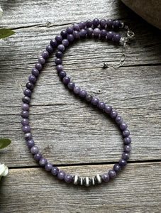 Sterling Silver Charoite W Pearls Bead Necklace. 18 Inch