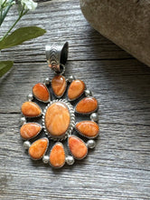 Load image into Gallery viewer, Native American Sterling Silver Orange Spiny Oyster Cluster Pendant Tillie T Jon