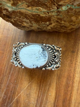 Load image into Gallery viewer, Navajo sterling silver white buffalo turquoise cuff bracelet