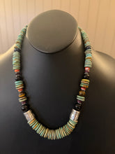 Load image into Gallery viewer, Sterling silver green turquoise graduated necklace 22 inch