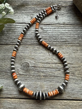 Load image into Gallery viewer, Orange Spiny Oyster Multi Graduated Sterling Silver Pearls Bead Necklace 18 inch