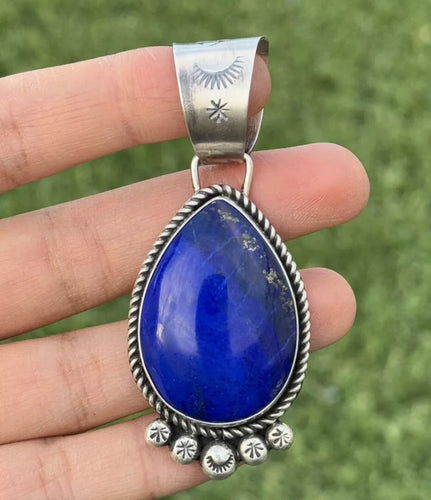Native American Navajo Sterling Silver Lapis Pendant R Yazzie Gift