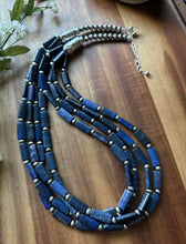 Load image into Gallery viewer, Sterling Silver Multi Strand Lapis W Pearls Bead Necklace. 24 inch