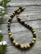 Load image into Gallery viewer, Sterling Silver Black Onyx Bumblebee Jasper Bead Necklace. 18 inch.