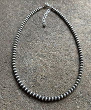 Load image into Gallery viewer, 4mm 60 Inch 925 Sterling Silver Oxidized Pearls Bead Necklace Southwestern