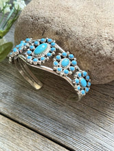 Load image into Gallery viewer, Navajo Native Sterling Silver Turquoise Cluster Cuff Bracelet Nathaniel Kirly