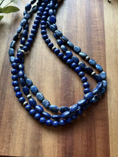 Load image into Gallery viewer, Sterling Silver Multi Strand Stone Lapis Pearls Bead Necklace 24 inch