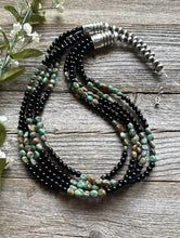 Load image into Gallery viewer, Sterling Silver Multi Strand Black Onyx Turquoise Nuggets Bead Necklace. 24 Inch