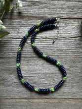 Load image into Gallery viewer, Sterling Silver Lapis Green Turquoise Bead Necklace. 18 Inch