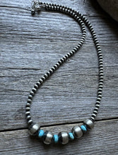 Load image into Gallery viewer, Sterling Silver Blue Turquoise W Pearls Bead Necklace. 18 inch